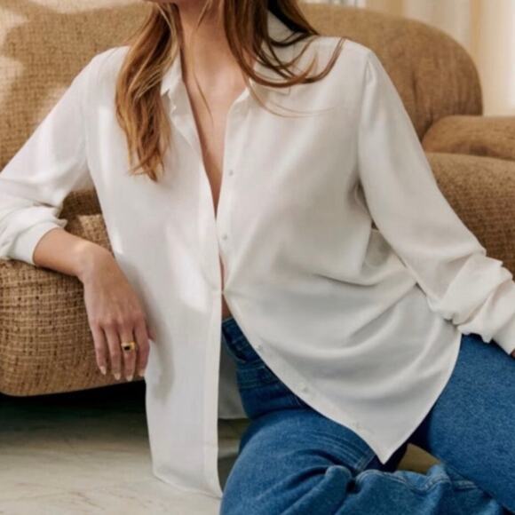 Sezane Tops - Sézane Ann Silk Button Down Shirt – Ecru